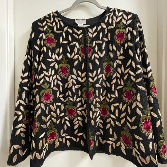 Vintage Raiment Fashions Inc. New York BEADED Floral SILK Jacket | SIZE M - Picture 1 of 4